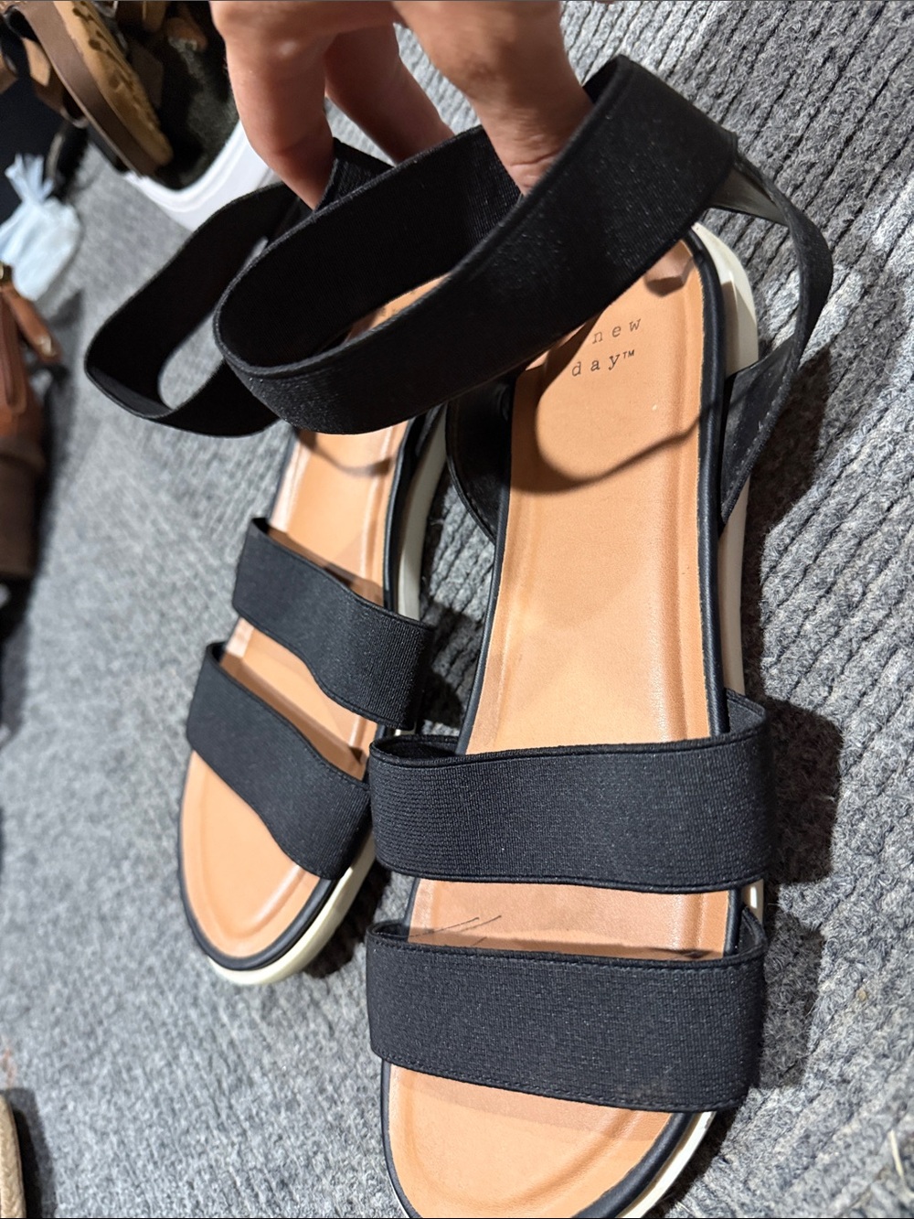 a new day Black Elastic Strap Flat Sandals